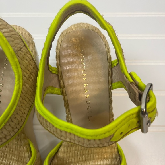 Loeffler Randall 5.5B‎ Wedge Sandals Neon Trim Raffia Straw Peep Toe Shoes - Picture 3 of 6